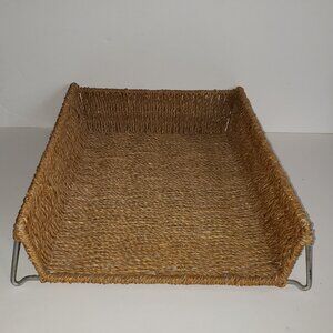 Wicker Paper Organizer Letter Tray Knicknacks Keys Desk Metal Legs Rattan 1 pc